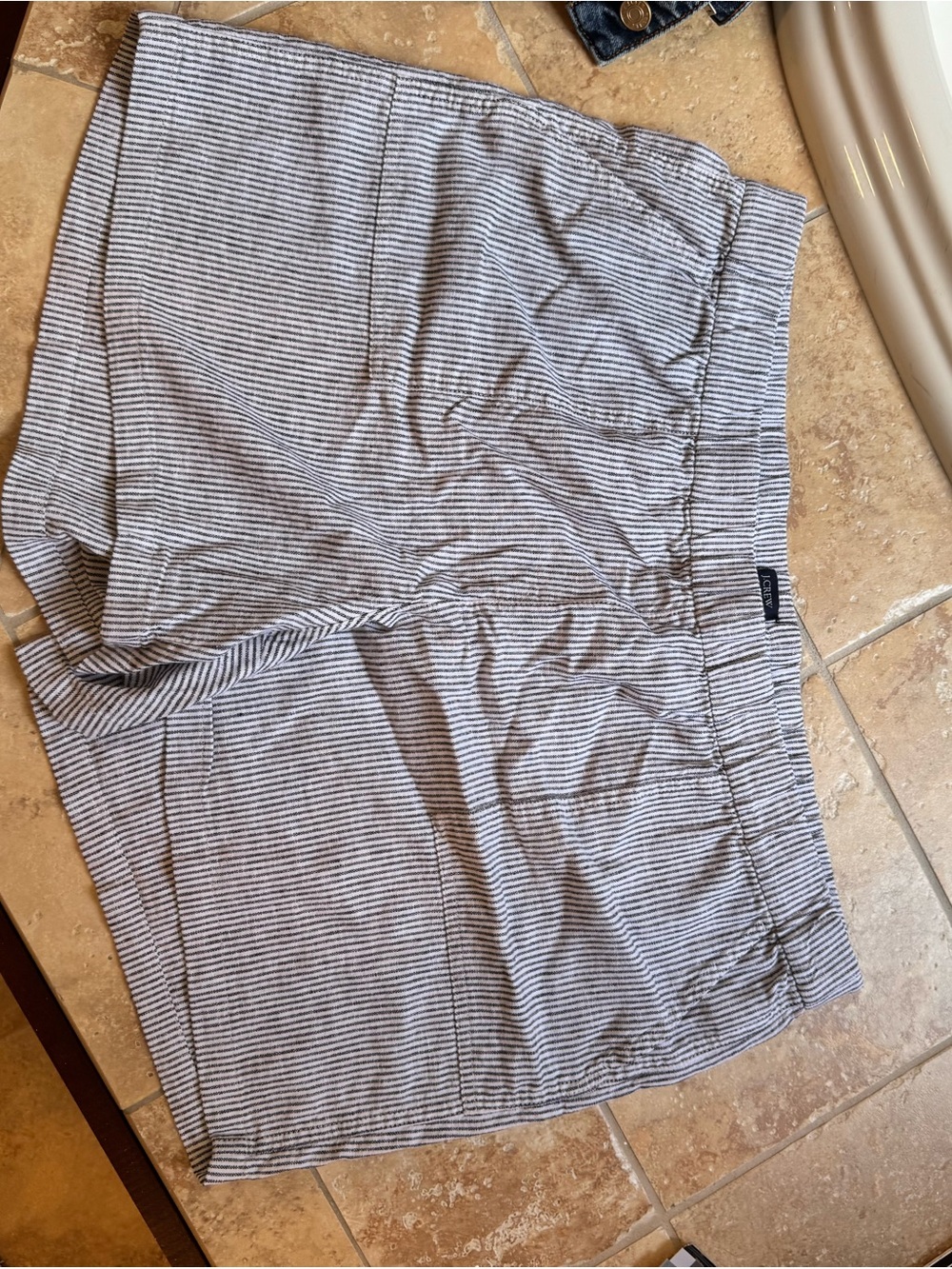 JCrew Factory Striped Elastic Waist Casual Shorts - Gray & White